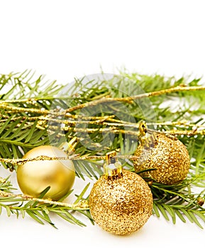 Christmas celebration with golden baubles