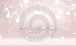 Christmas celebration and Happy New Year background, pink gold theme holiday party vector illustration