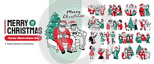 Christmas Celebration People Activities Vector Illustration Set Celebrate the Magic of Christmas with These Engaging Illustrations