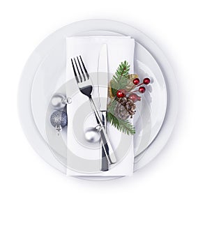 Christmas celebration plate isolated on white background