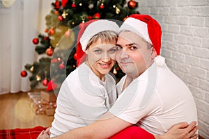 Christmas celebration. Portrait of a young couple in their living room