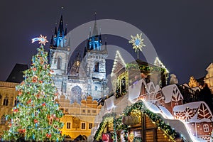 Christmas celebration scene outdoors in Prague