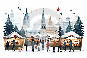 Christmas Celebration in Snowy Moscow City: A Vibrant Winter Night Scene at Red Square with Traditional Fair and Festive