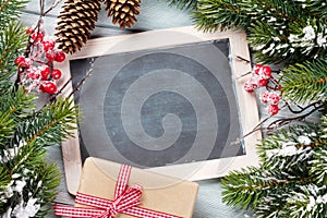 Christmas chalkboard, gift and fir tree