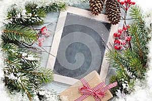 Christmas chalkboard, gift and fir tree