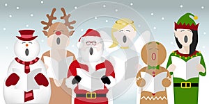 Christmas characters singing in a choir