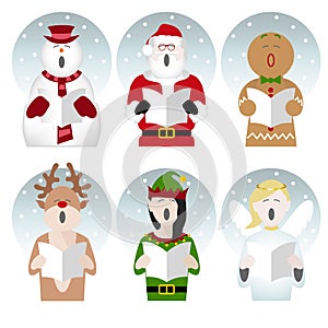 Christmas characters singing in the snow