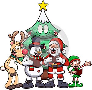 Christmas Characters Singing. Vector illustration with simple gradients.