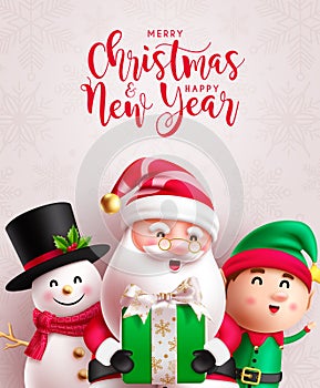 Christmas characters vector poster design. Merry christmas and happy new year greeting