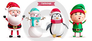 Christmas characters vector set design. Christmas santa claus, snowman, penguin