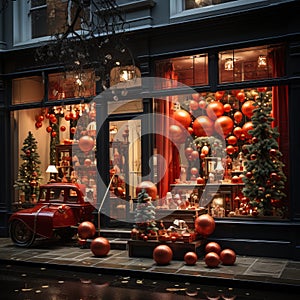 Christmas Charm: Festive English Shopfront on High Street