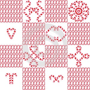 Christmas cherry check candy cane knit seamless repeat pattern in pink, red and white