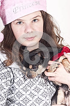 Christmas child girl with dog