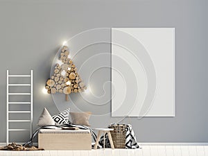 Christmas child`s room. playroom. modern style. 3d illustration.