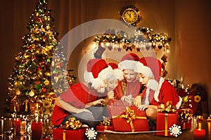 Christmas Children Open Present Gift Box, Happy Kids, Xmas Tree