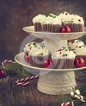 Christmas chocolate cupcakes with cream cheese frosting.