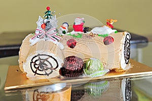 Christmas chocolate log cake