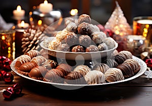 Christmas chocolate praline cookies. AI generative