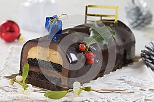 Christmas chocolate yule log cake