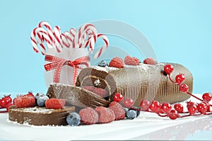 Christmas chocolate yule log swiss roll