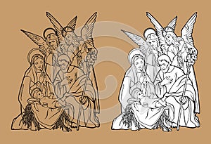 Christmas Christian Nativity Scene of baby Jesus in manger with Mary and Joseph vector