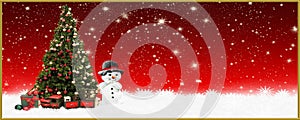 Christmas: Christmas: Christmas tree and snowman, banner, background