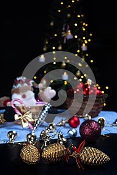 Christmas, Christmas ornaments composing beautiful arrangement with selective focus