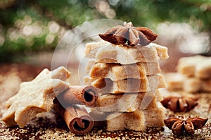 Christmas cinnamon cookie or biscuit in shape of star