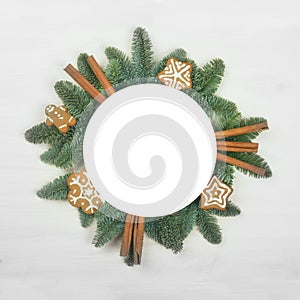 Christmas circle frame of fir branches