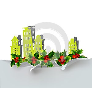 Christmas City background made of paper stickers