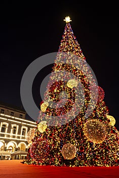 Christmas city lights decoration with an enormous Christmas tree, Braga.