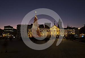 Christmas city lights decoration with an enormous tree in Braga.