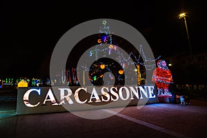 Christmas city lights and decorations in Carcassonne, France