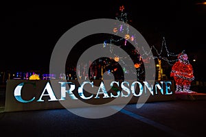 Christmas city lights and decorations in Carcassonne, France