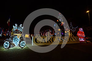 Christmas city lights and decorations in Carcassonne, France