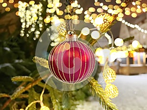 Christmas city, street  decoration ,festive in Tallinn Old town marketplace .Lantern and decoration lighr candle , pine tree branc