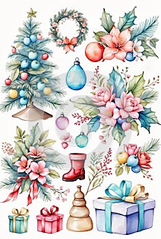 Christmas Clip Art, Watercolor, AI Generated