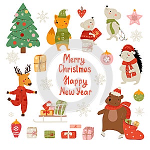 Christmas clipart set with animals