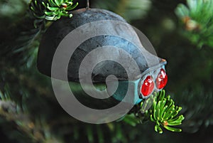 Christmas- Close Up of a Home Made Virtual Reality Ornament Hanging on My Tree