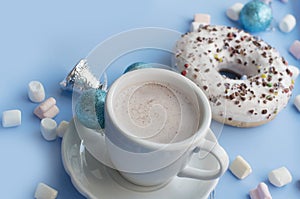 Christmas cocoa and donuts with decorations