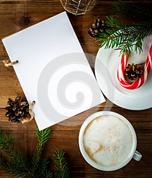 Christmas coffee with list of gifts or a wishlist