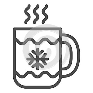 Christmas coffee mug line icon. Tea cup with snowflake vector illustration isolated on white. Hot tea cup outline style