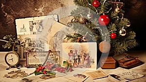 Christmas collage, arrangement of old vintage photos