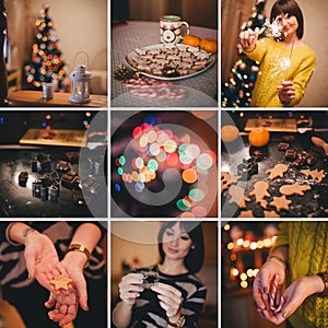 Christmas collage about baking christmas cookies at home