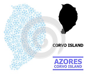 Christmas Collage Map of Corvo Island with Snowflakes