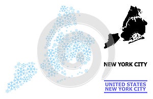 Christmas Collage Map of New York City with Snow Flakes