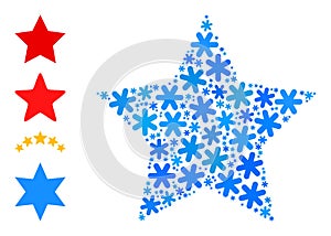 Christmas Collage Red Star Icon of Snow Flakes
