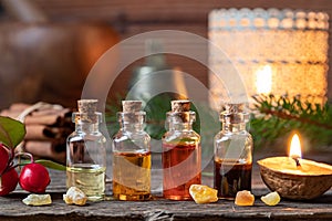 Christmas collection of essential oils with frankincense, winter