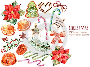 Christmas collection:sweets,poinsettia,anise,orange,pine cone,ribbons,christmas cakes