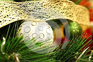 Christmas color background. Christmas balls on the tree.